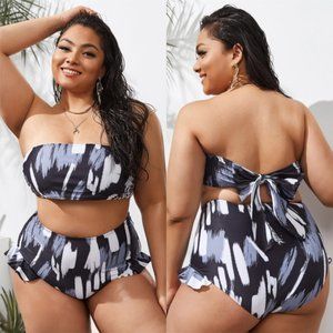 NWT SHEIN Size 3X Two Piece Swimsuit Marble Ruffle